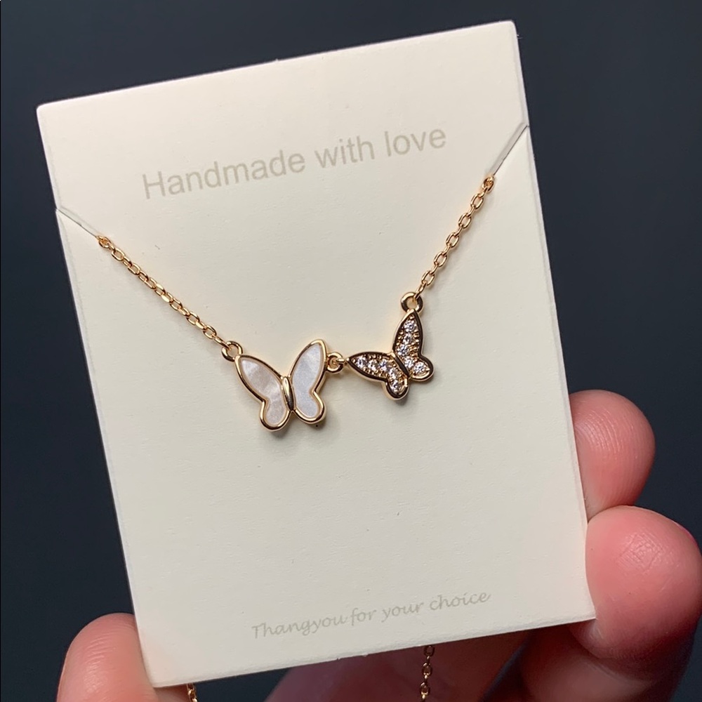 Butterfly Necklace Gold & Pink- Handmade NWT - Picture 2 of 9
